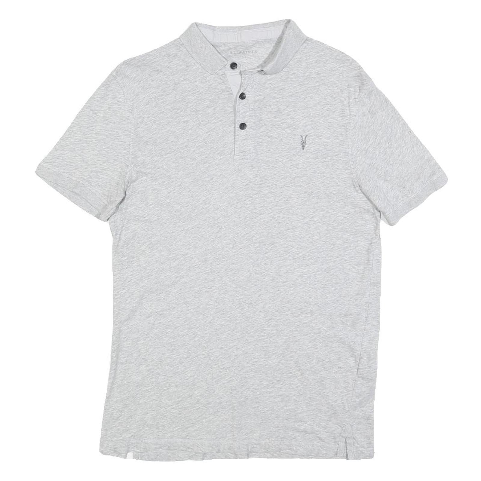 ALL SAINTS Womens Light Grey Short Sleeve Plain Polo Shirt S Cotton Blend