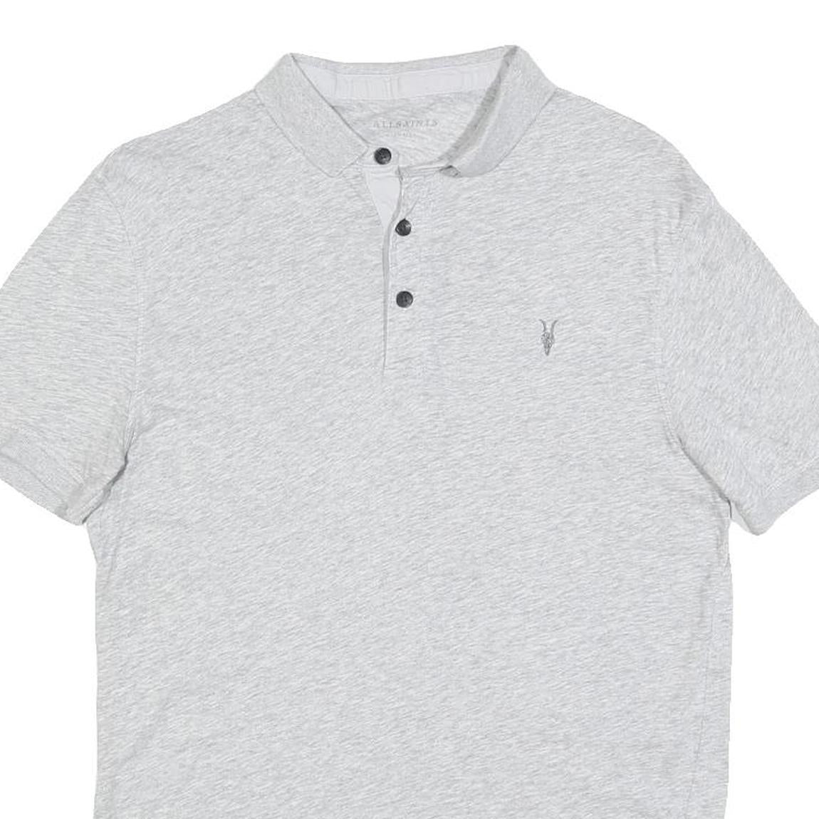 ALL SAINTS Womens Light Grey Short Sleeve Plain Polo Shirt S Cotton Blend