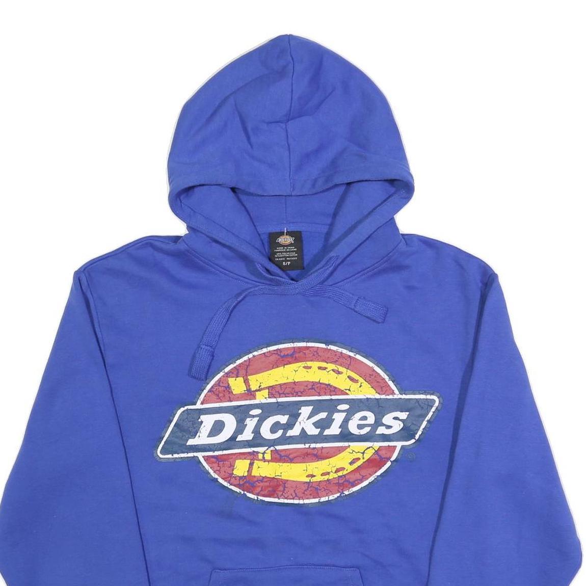 DICKIES Mens Blue Pullover S Cotton Blend Hoodie Workwear Logo Print