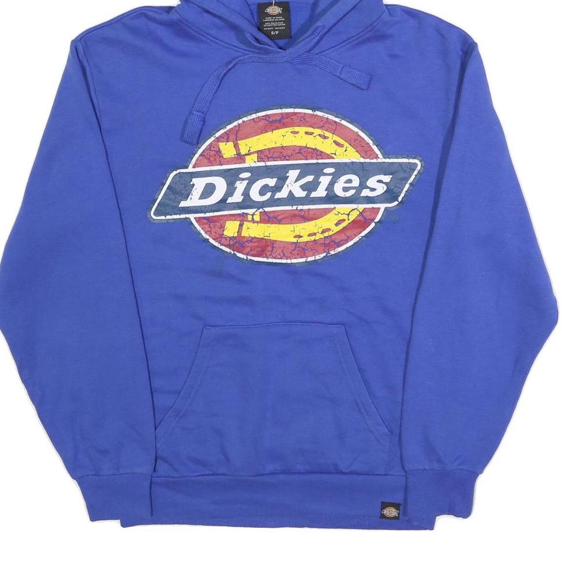 DICKIES Mens Blue Pullover S Cotton Blend Hoodie Workwear Logo Print