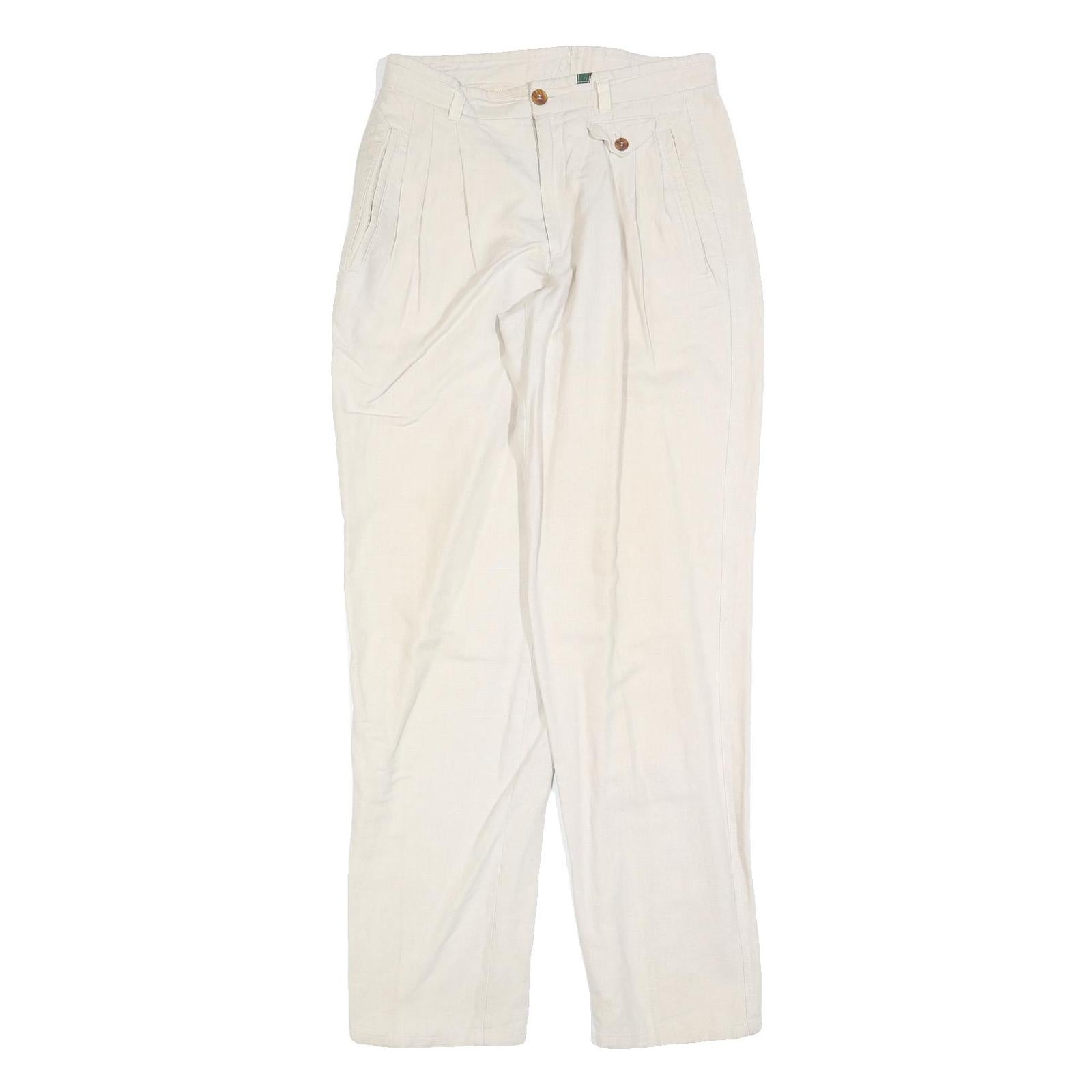 SPENGLER Womens Linen Blend Cream Regular Leg Trousers W30 L34 Classic Zip