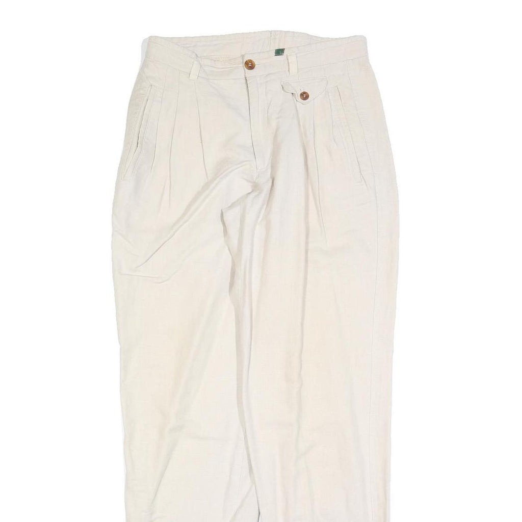SPENGLER Womens Linen Blend Cream Regular Leg Trousers W30 L34 Classic Zip