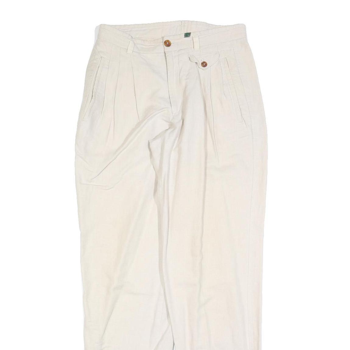 SPENGLER Womens Linen Blend Cream Regular Leg Trousers W30 L34 Classic Zip