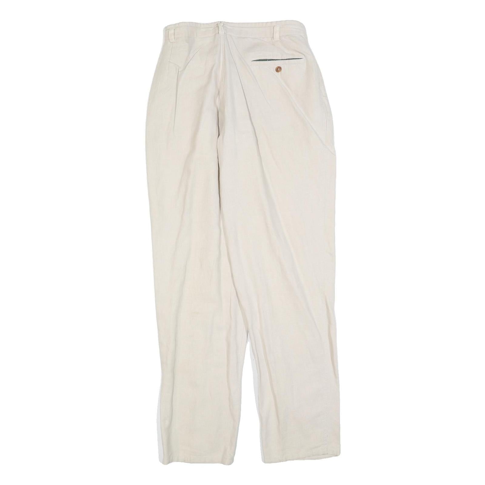 SPENGLER Womens Linen Blend Cream Regular Leg Trousers W30 L34 Classic Zip