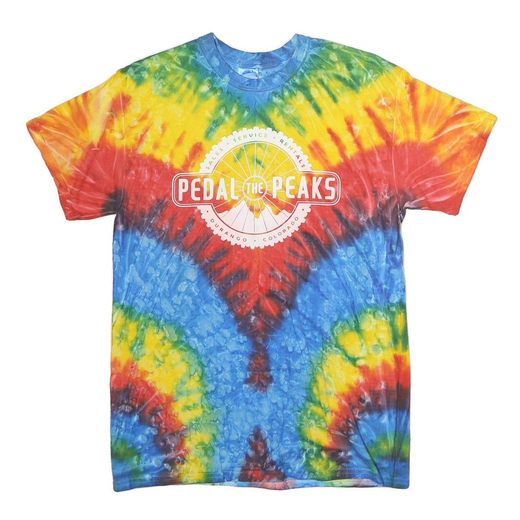 COLORTONE Mens Blue & Yellow Tie Dye Graphic T-Shirt M Short Sleeve Crew Neck