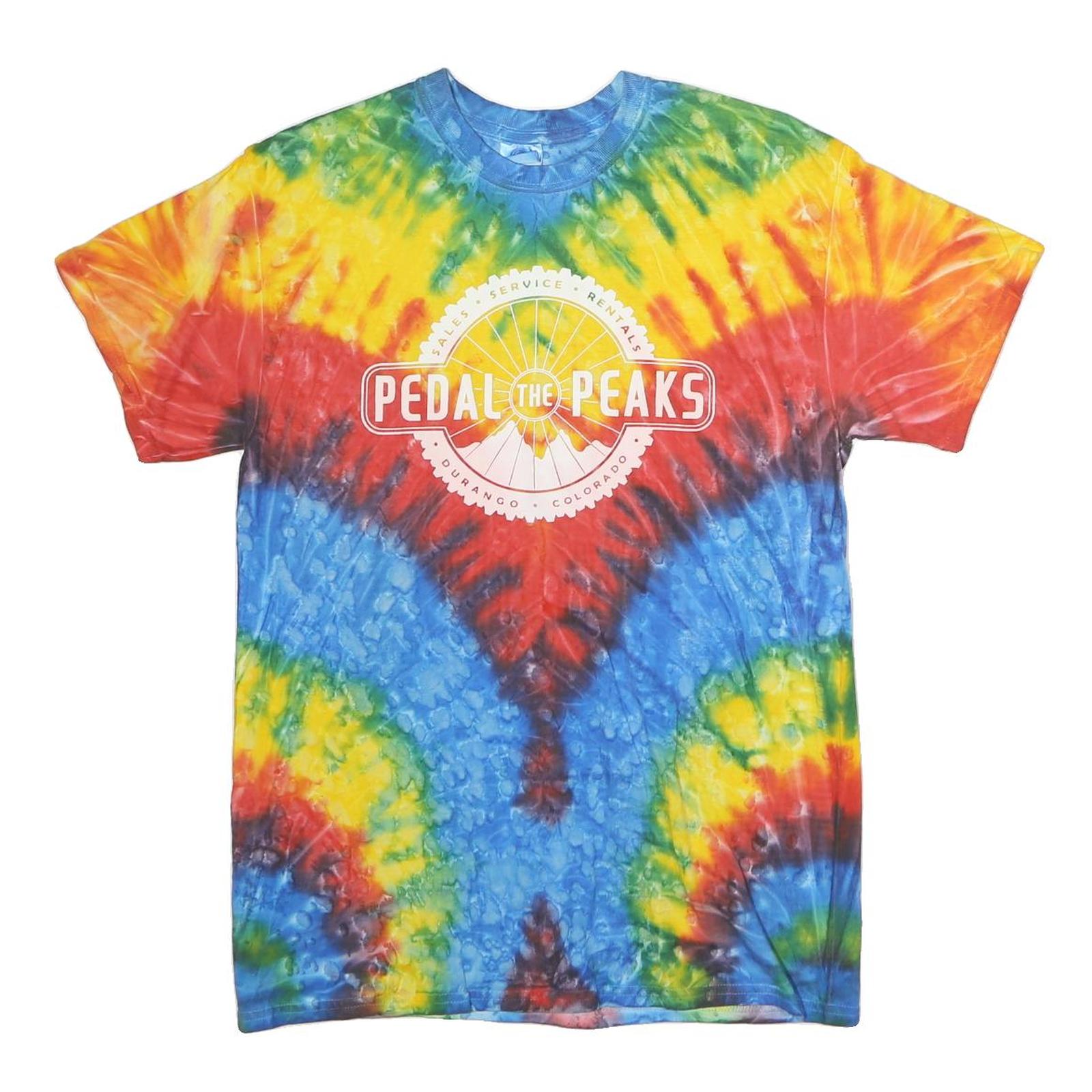 COLORTONE Mens Blue & Yellow Tie Dye Graphic T-Shirt M Short Sleeve Crew Neck