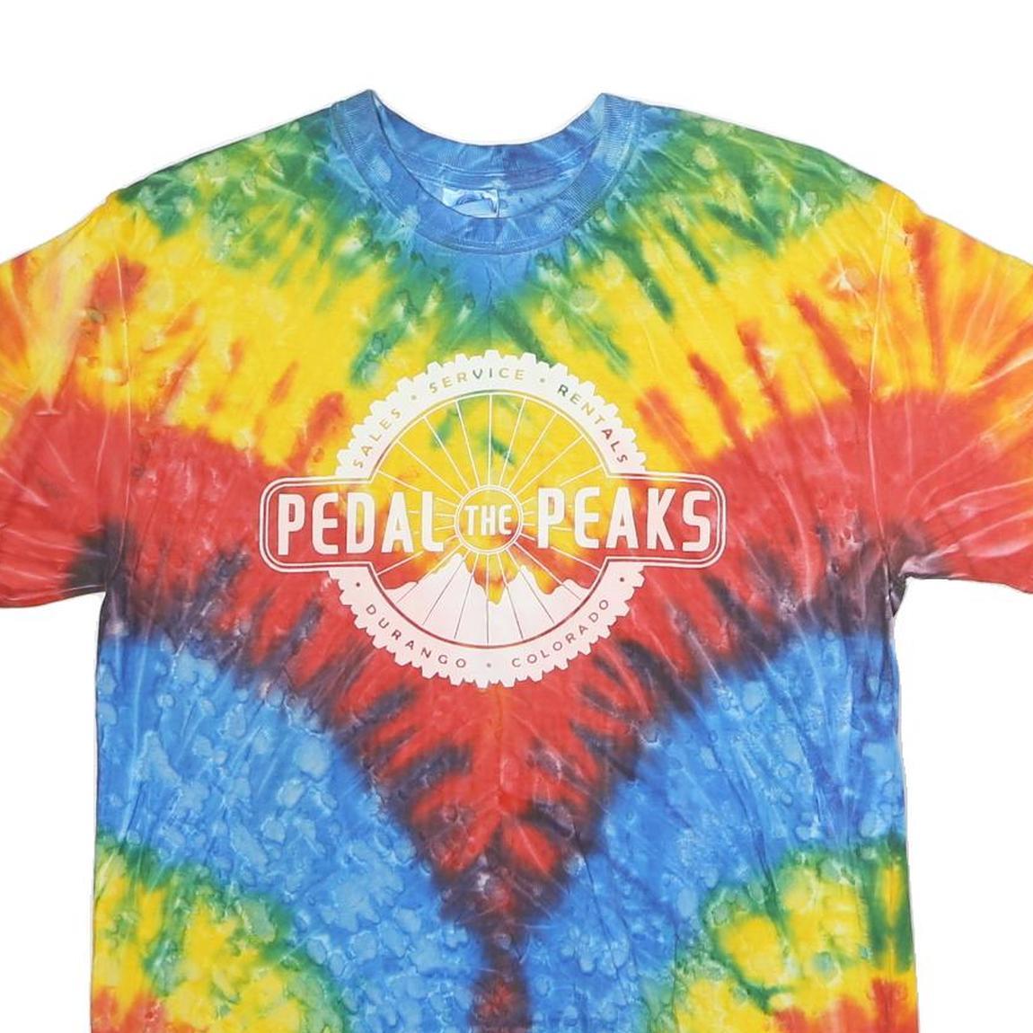 COLORTONE Mens Blue & Yellow Tie Dye Graphic T-Shirt M Short Sleeve Crew Neck