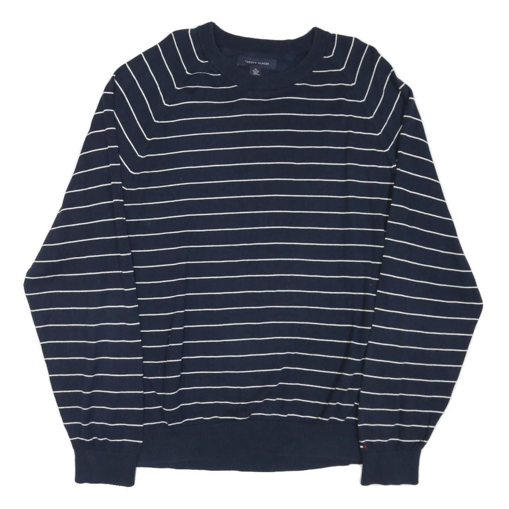 TOMMY HILFIGER Mens Navy Blue Striped Plain Crew Neck Basic Knit Jumper XL