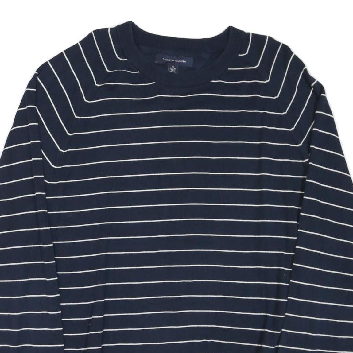 TOMMY HILFIGER Mens Navy Blue Striped Plain Crew Neck Basic Knit Jumper XL