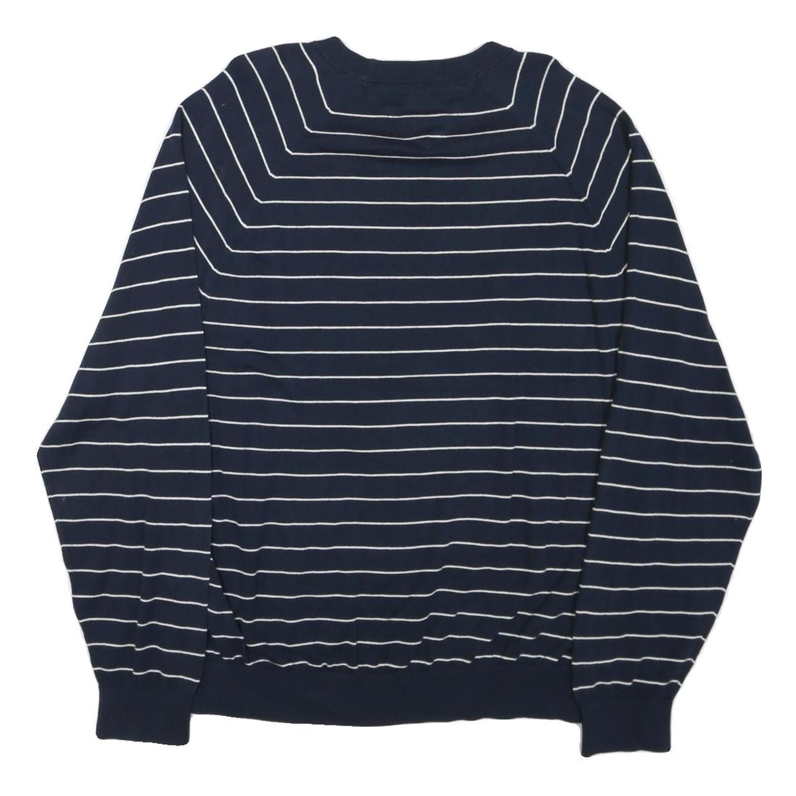 TOMMY HILFIGER Mens Navy Blue Striped Plain Crew Neck Basic Knit Jumper XL