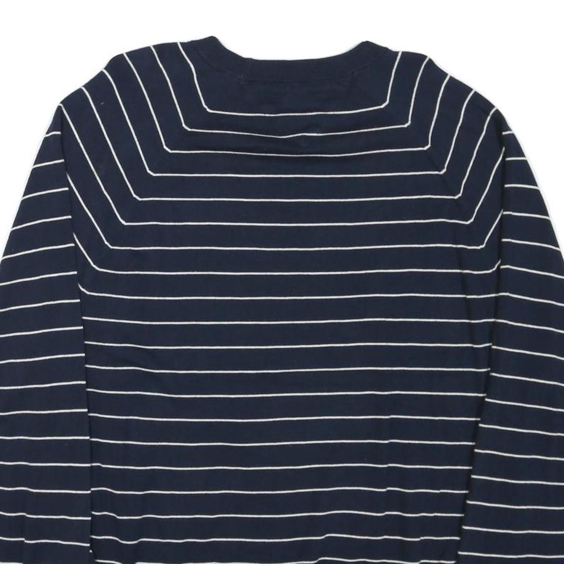 TOMMY HILFIGER Mens Navy Blue Striped Plain Crew Neck Basic Knit Jumper XL