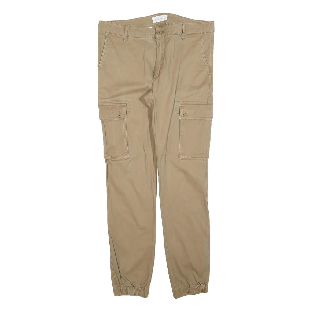 PIER ONE Mens Cotton Blend Beige Slim Cargo Trousers W34 L32 Casual Zip Closure