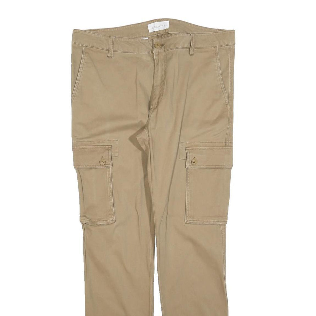 PIER ONE Mens Cotton Blend Beige Slim Cargo Trousers W34 L32 Casual Zip Closure