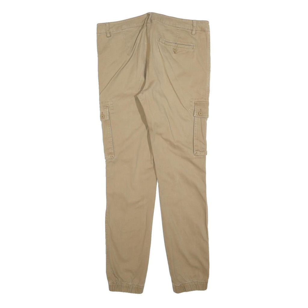 PIER ONE Mens Cotton Blend Beige Slim Cargo Trousers W34 L32 Casual Zip Closure