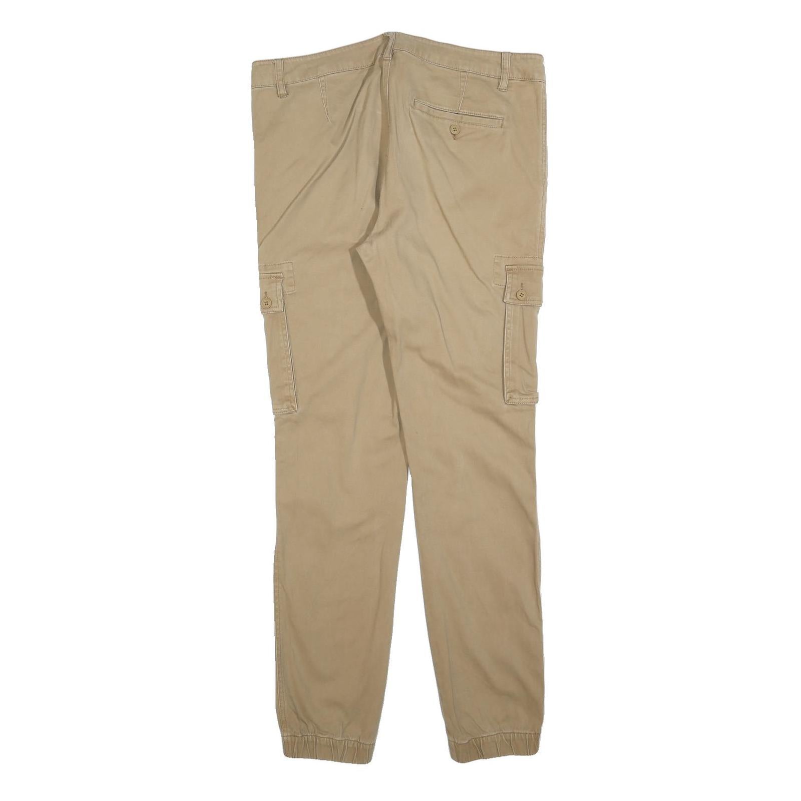 PIER ONE Mens Cotton Blend Beige Slim Cargo Trousers W34 L32 Casual Zip Closure