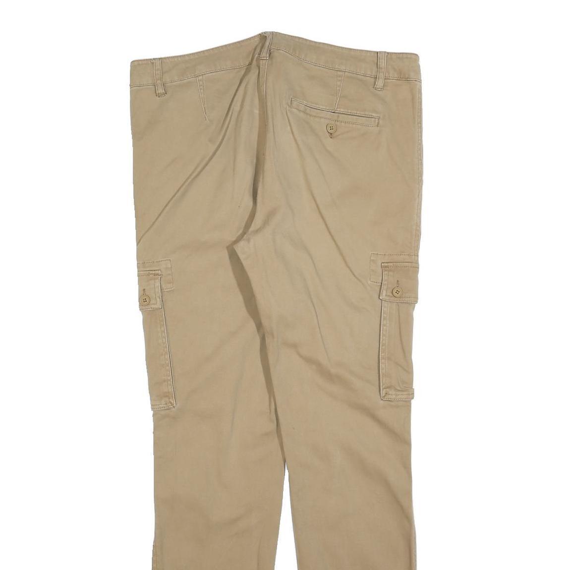 PIER ONE Mens Cotton Blend Beige Slim Cargo Trousers W34 L32 Casual Zip Closure