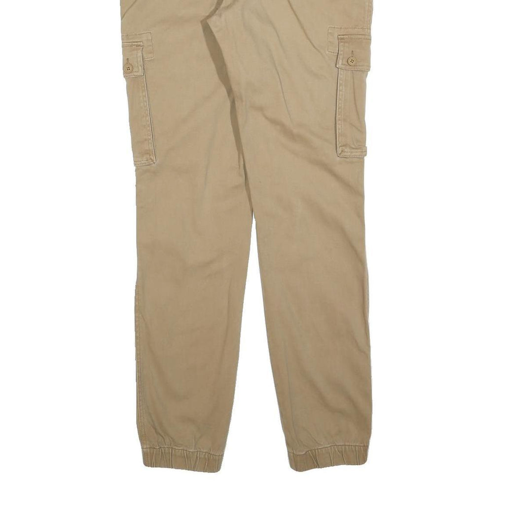 PIER ONE Mens Cotton Blend Beige Slim Cargo Trousers W34 L32 Casual Zip Closure