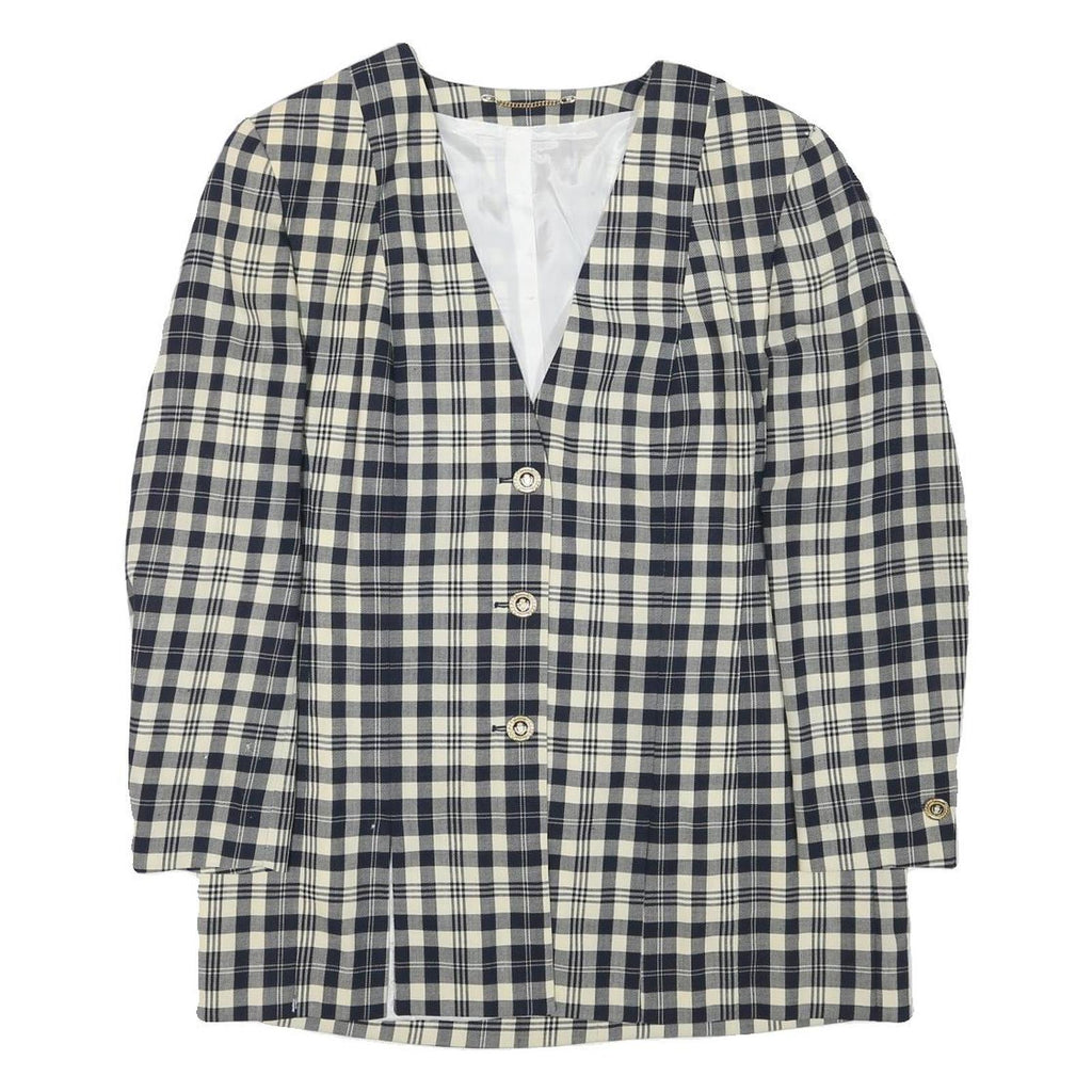 Womens Black & Cream Check Button Jacket L Wool Blend Classic
