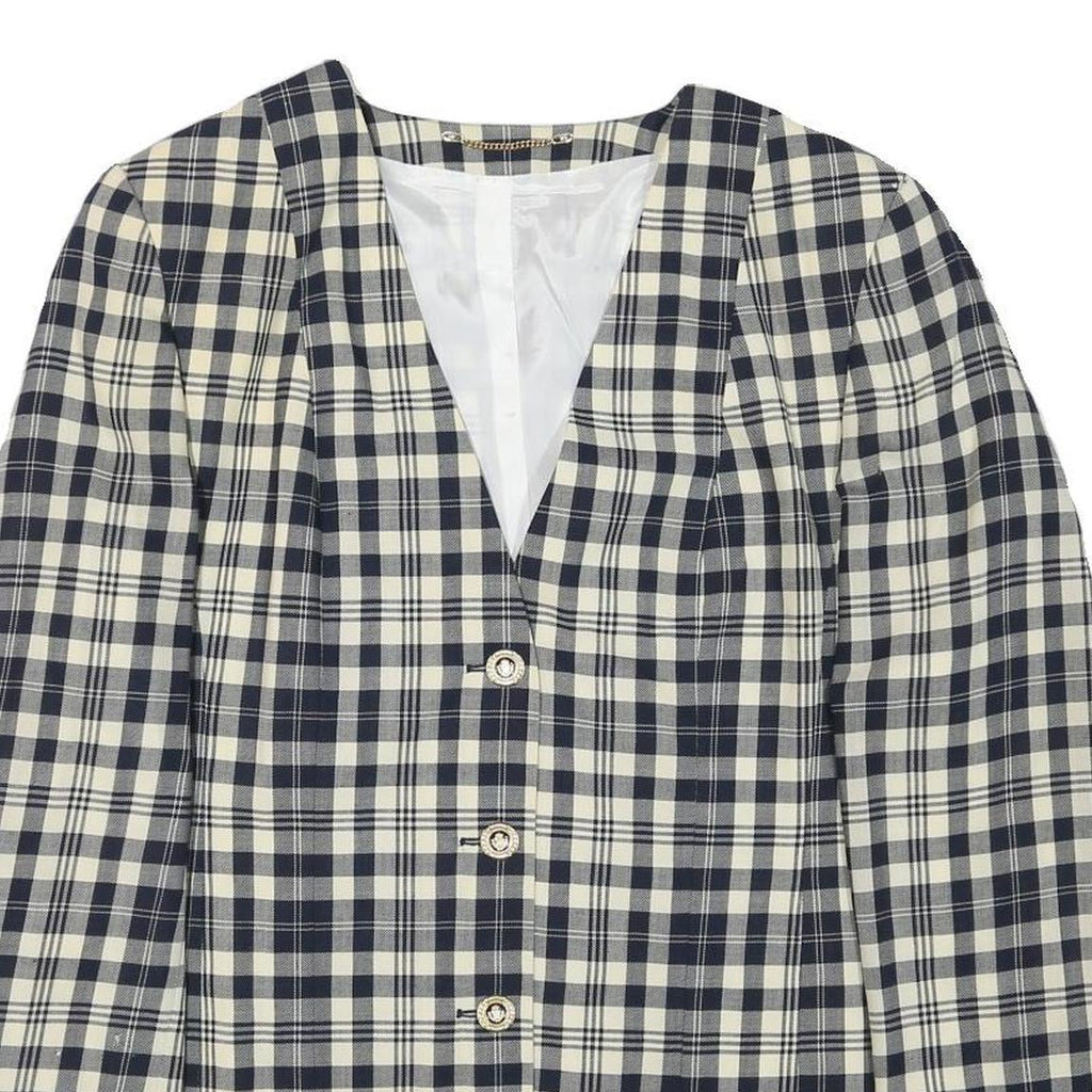Womens Black & Cream Check Button Jacket L Wool Blend Classic