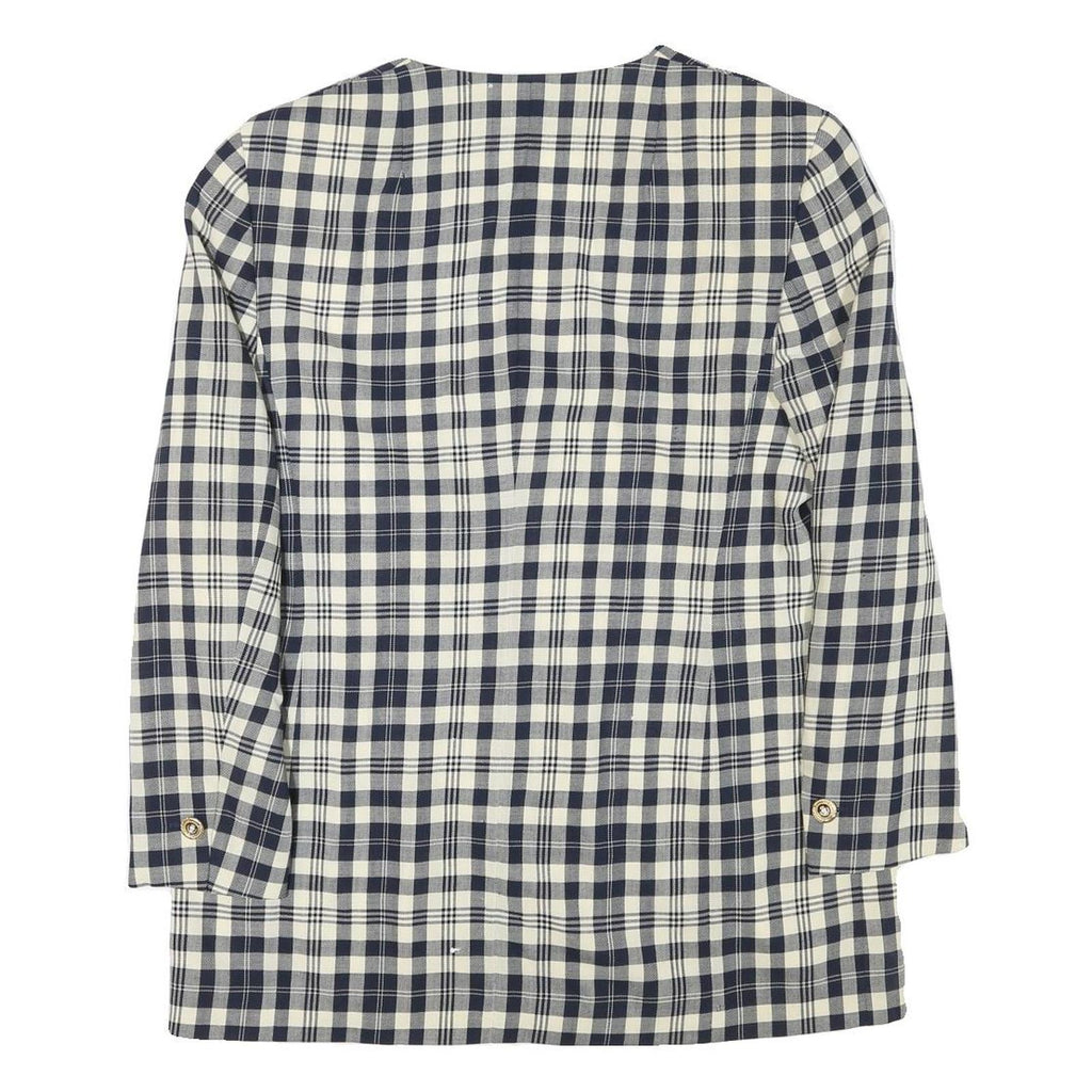 Womens Black & Cream Check Button Jacket L Wool Blend Classic