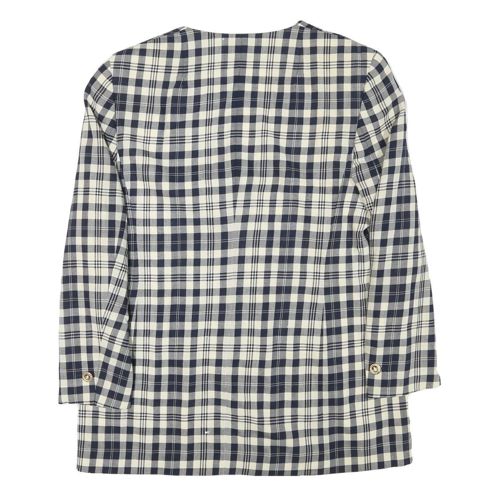 Womens Black & Cream Check Button Jacket L Wool Blend Classic