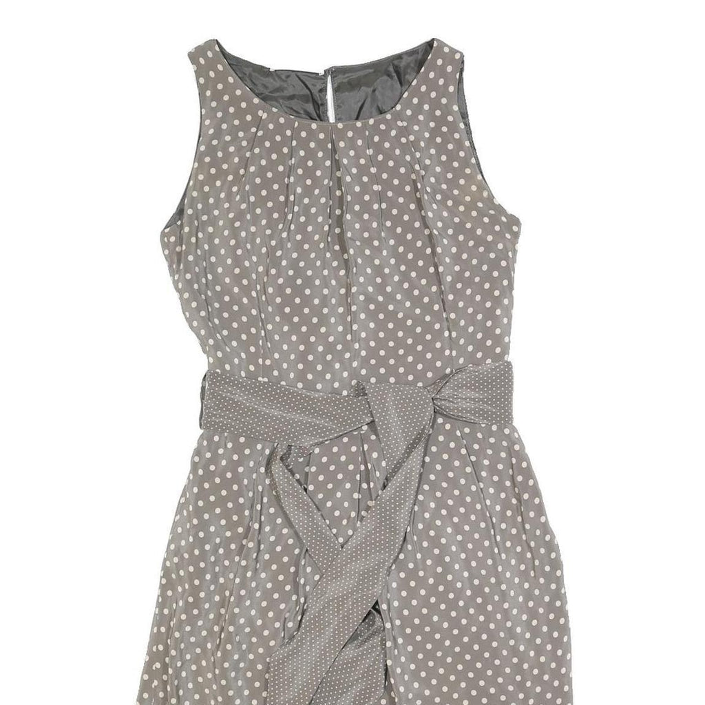 LIL Womens Grey & White Silk Polka Dot Sleeveless Day Dress Size S Belted