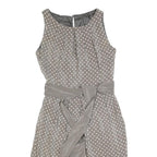 LIL Womens Grey & White Silk Polka Dot Sleeveless Day Dress Size S Belted