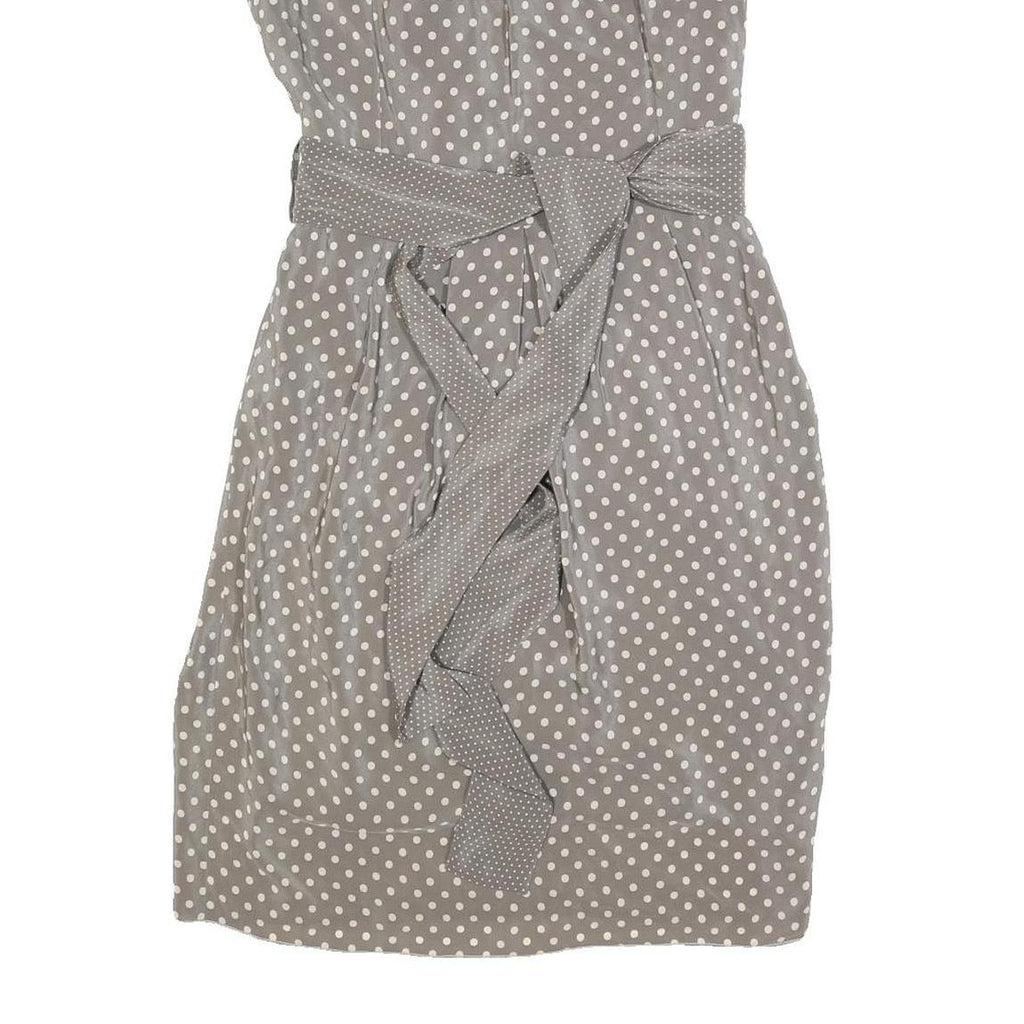 LIL Womens Grey & White Silk Polka Dot Sleeveless Day Dress Size S Belted