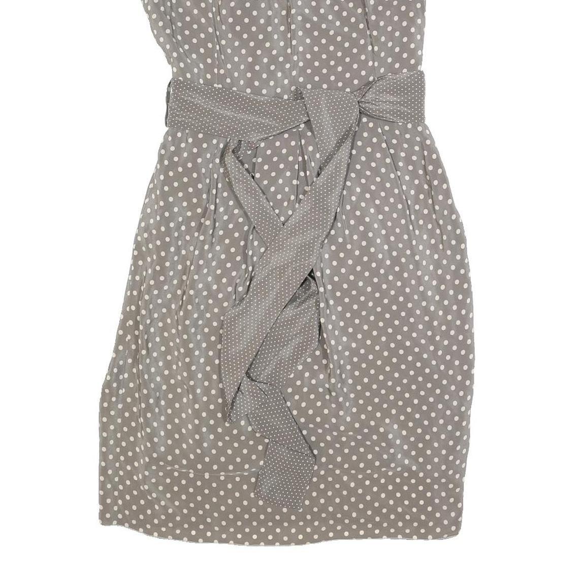 LIL Womens Grey & White Silk Polka Dot Sleeveless Day Dress Size S Belted