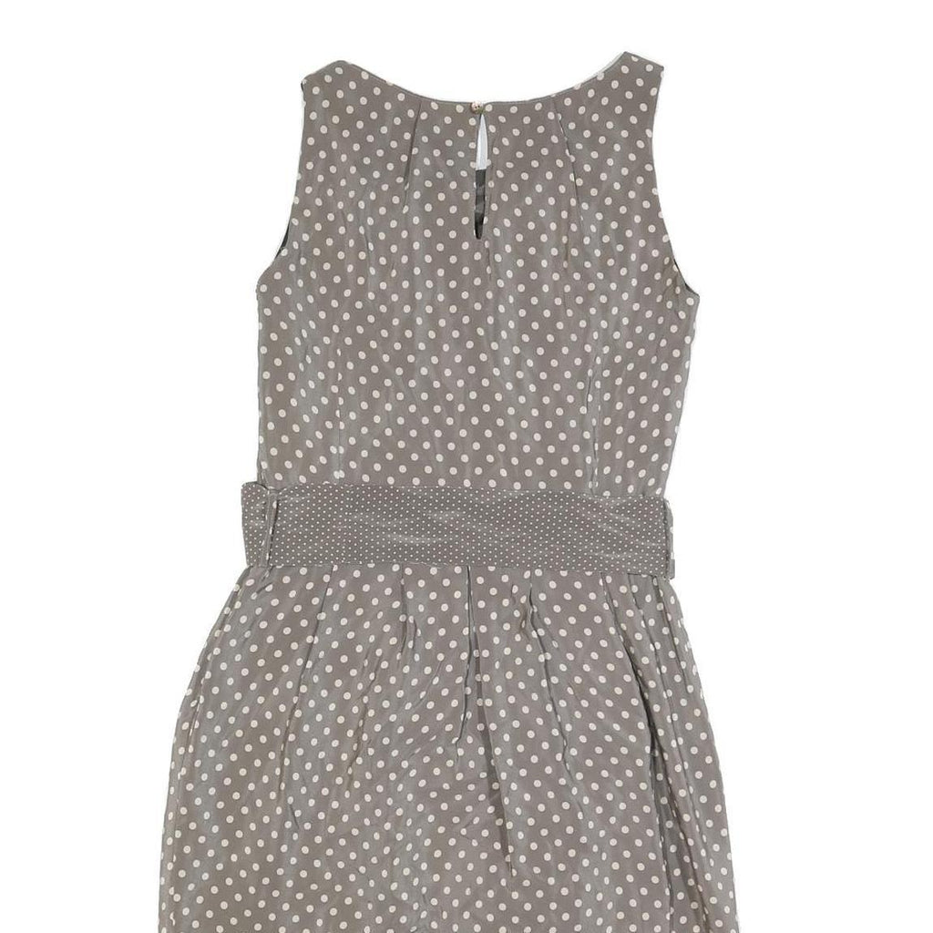 LIL Womens Grey & White Silk Polka Dot Sleeveless Day Dress Size S Belted