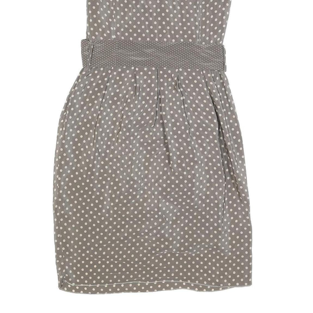 LIL Womens Grey & White Silk Polka Dot Sleeveless Day Dress Size S Belted