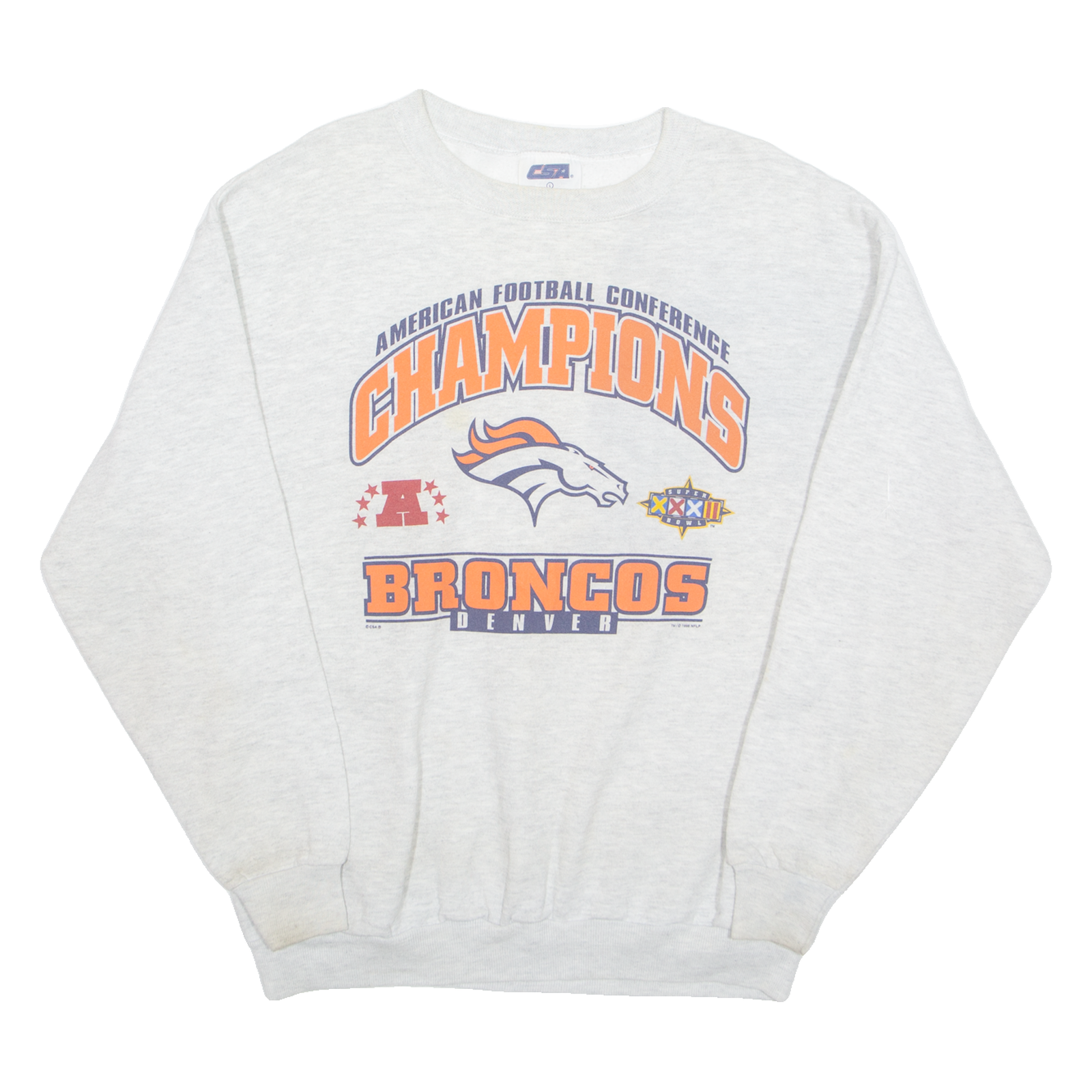 Vintage CSA Denver Broncos NFL Mens Sweatshirt Grey 90s USA L