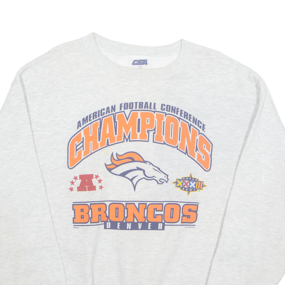 Vintage CSA Denver Broncos NFL Mens Sweatshirt Grey 90s USA L
