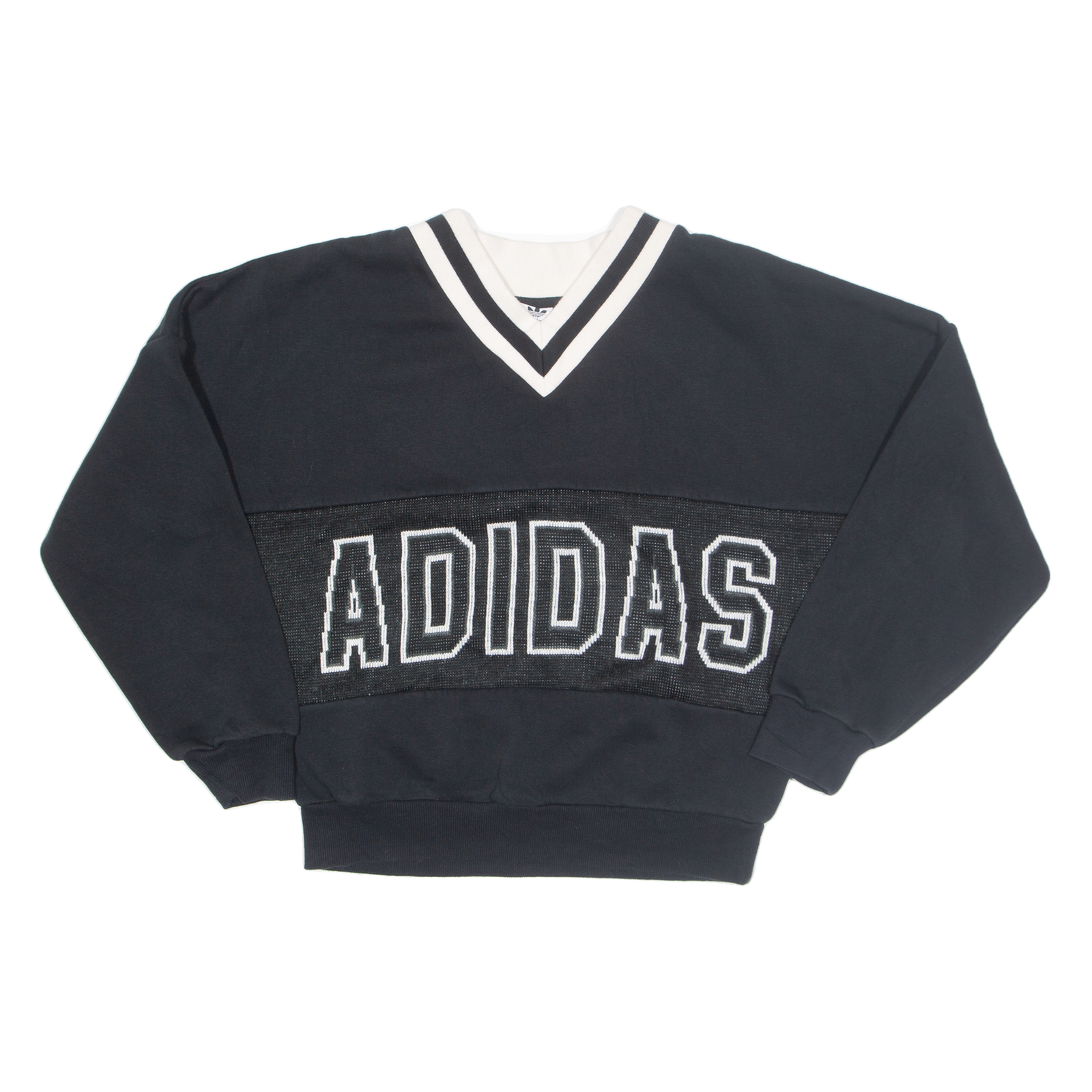 ADIDAS Womens Sweatshirt Black V-Neck UK 6