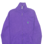 RALPH LAUREN SPORT Womens Cardigan Purple High Neck Tight Knit M