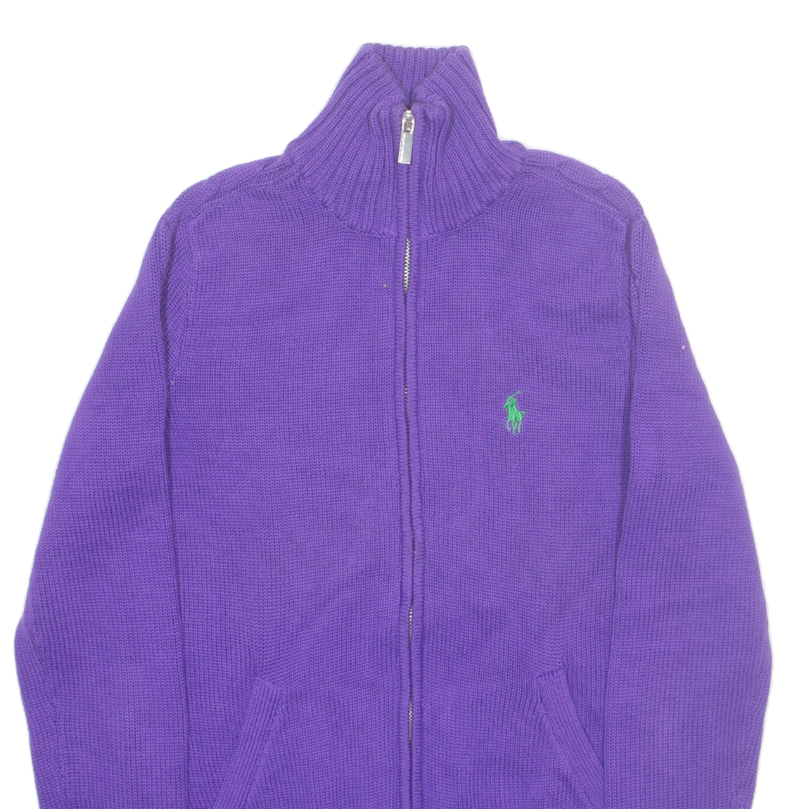 RALPH LAUREN SPORT Womens Cardigan Purple High Neck Tight Knit M