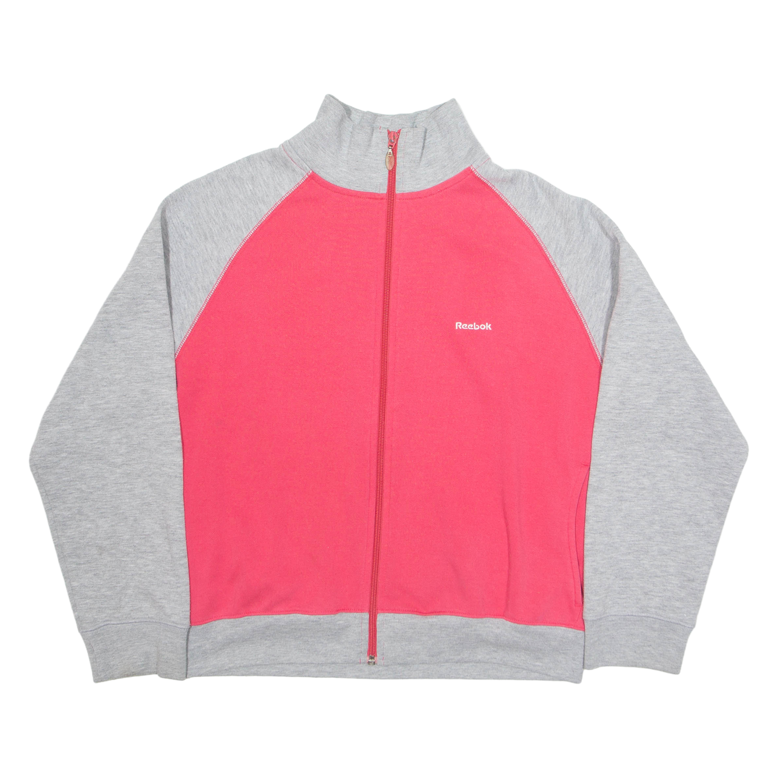 REEBOK Zip Up Womens Sweatshirt Pink High Neck UK 14