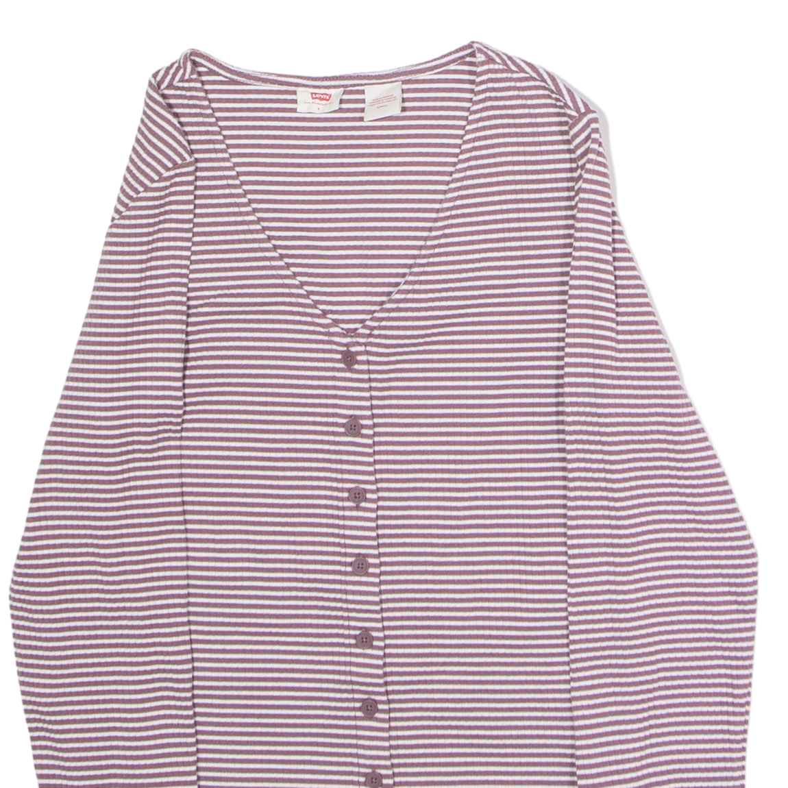 LEVI'S Womens Patterned Cardigan Maroon Striped V-Neck Tight Knit S