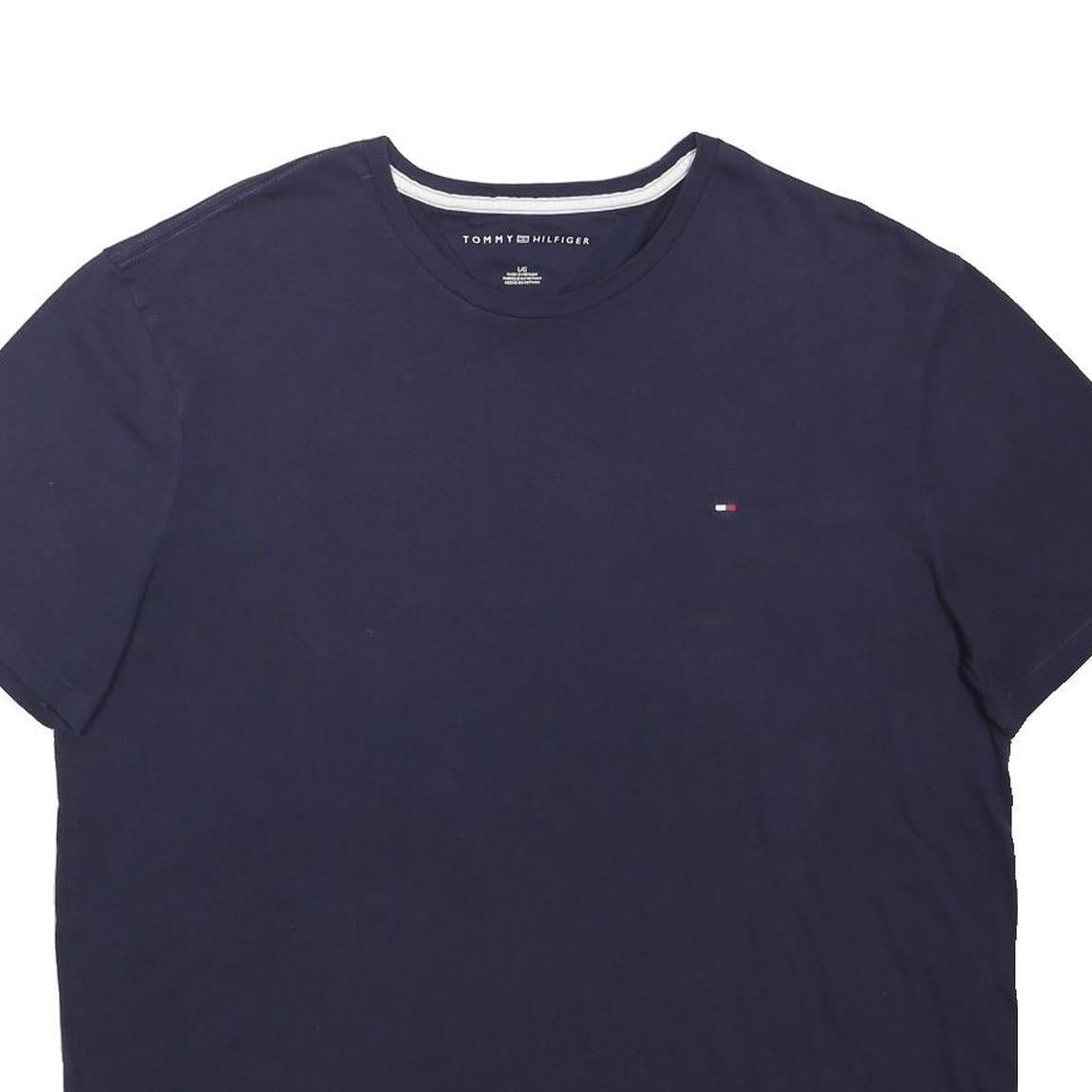 TOMMY HILFIGER Mens Blue L Short Sleeve Crew Neck Logo Minimalist T-Shirt