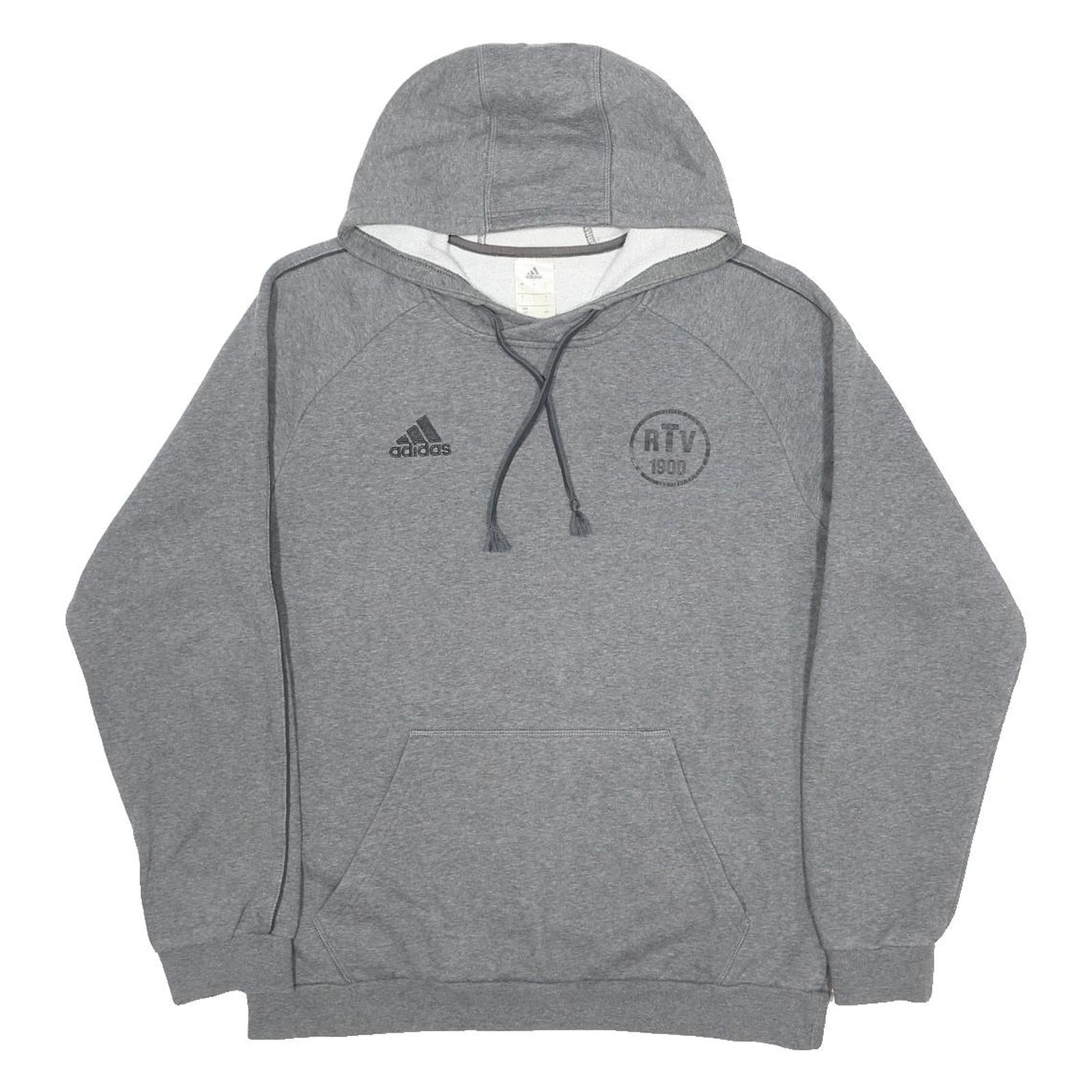 ADIDAS Mens Grey Pullover Hoodie L Cotton Blend Casual Sports Sweatshirt