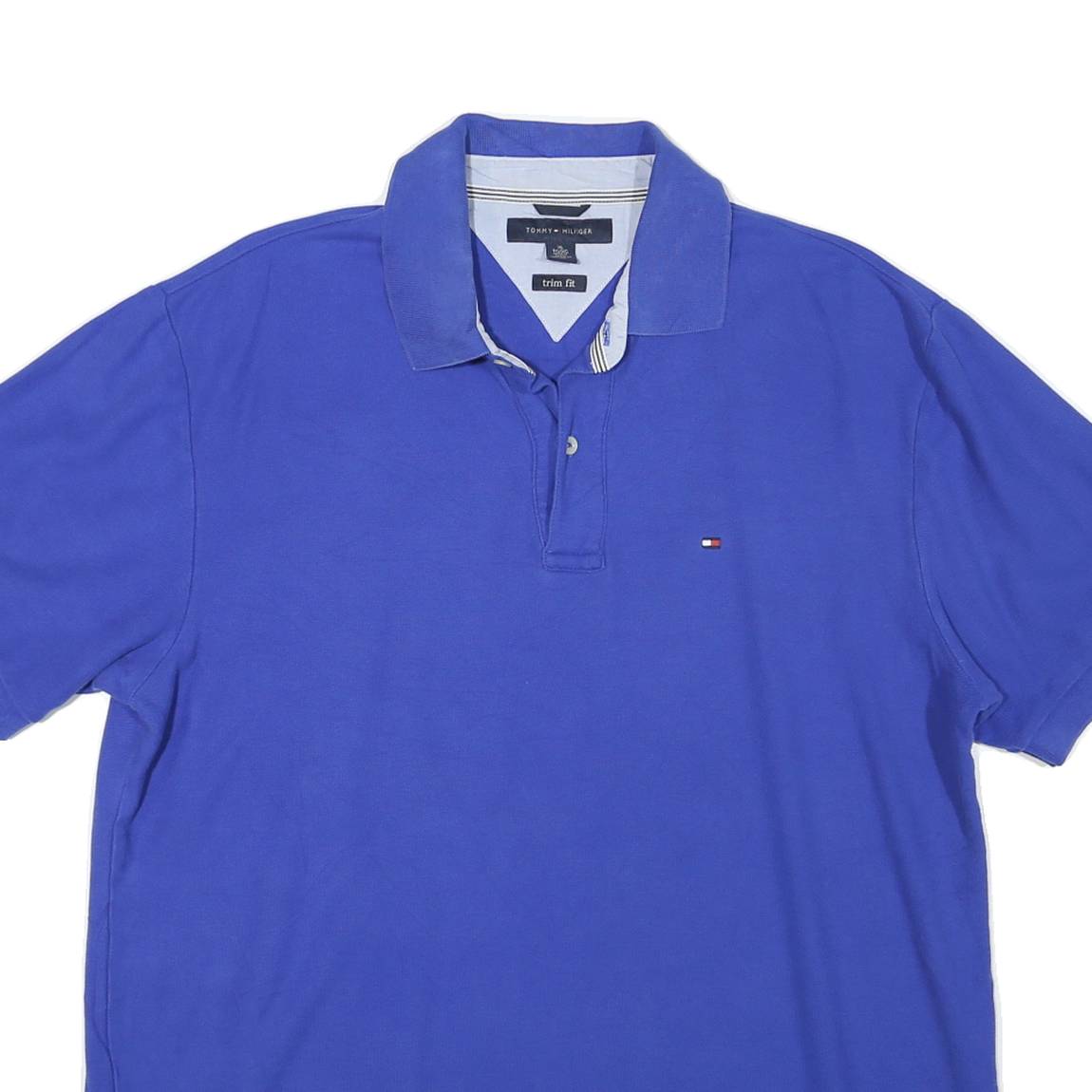 TOMMY HILFIGER Mens Blue Polo Shirt XL Cotton Trim Fit Classic Logo