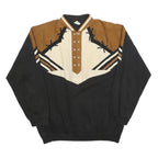 Mens Black & Brown Cotton Blend Collared Sweatshirt L Vintage Style Casual