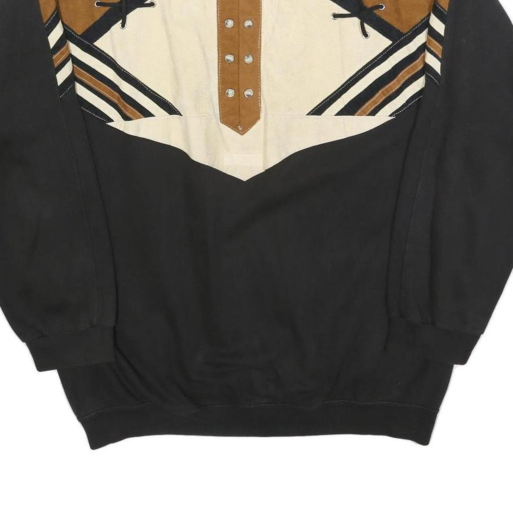 Mens Black & Brown Cotton Blend Collared Sweatshirt L Vintage Style Casual