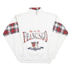 Mens White Sweatshirt San Francisco Golden Gate Bridge Half Zip M Plaid Detail