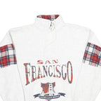 Mens White Sweatshirt San Francisco Golden Gate Bridge Half Zip M Plaid Detail