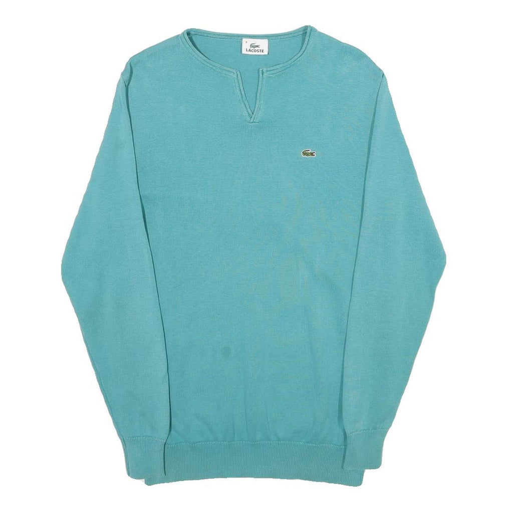 LACOSTE Mens Blue Plain Crew Neck Basic Knit Jumper Size S Casual Cotton Sweater