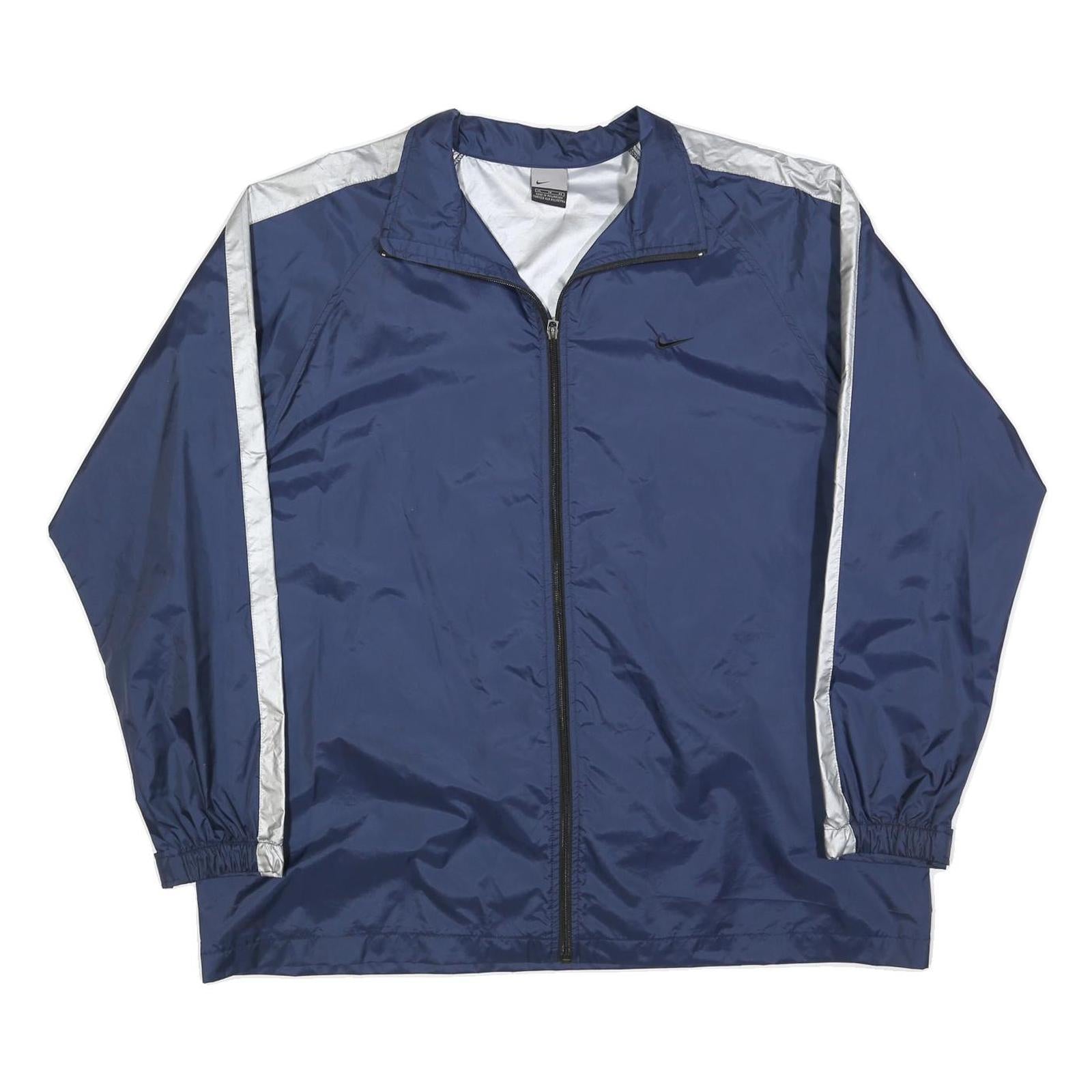 NIKE Mens Blue & White Lightweight Nylon Track Jacket XL Zip Athletic Sportswear