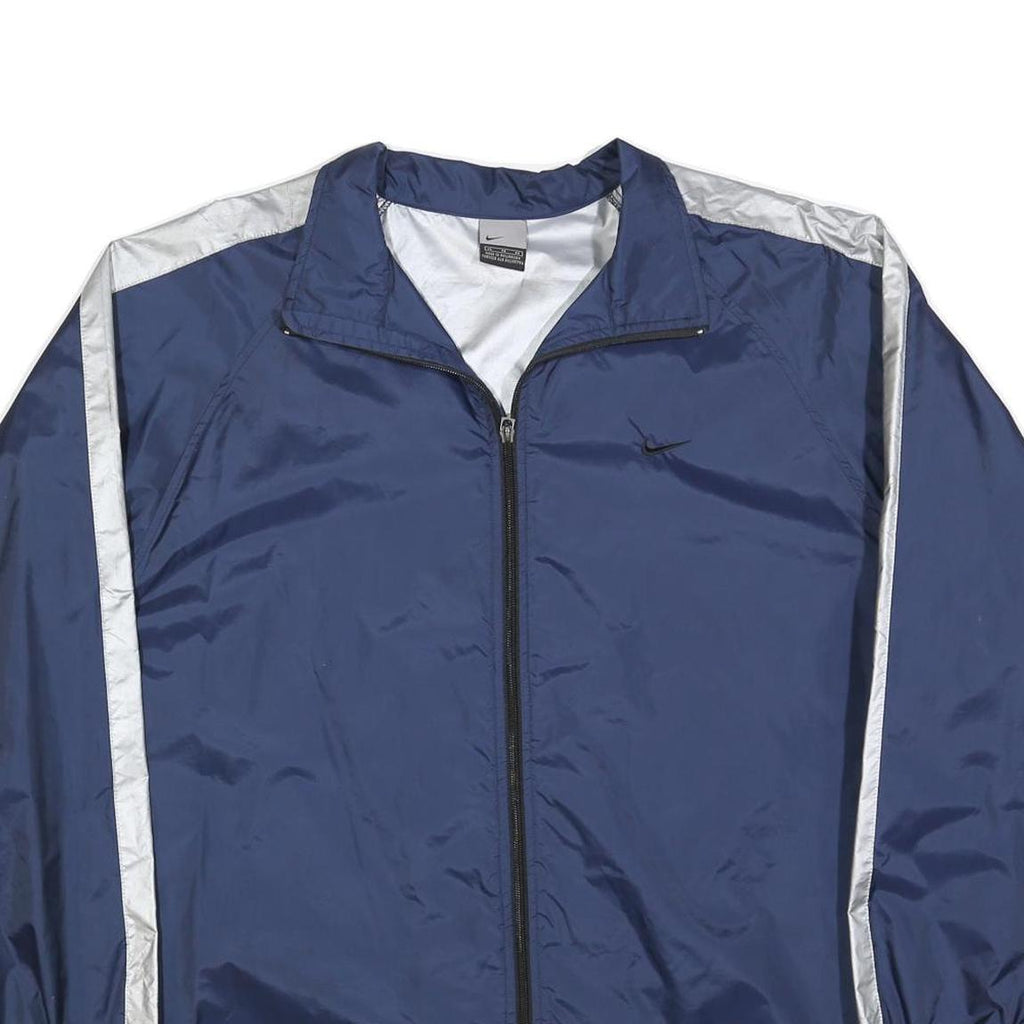NIKE Mens Blue & White Lightweight Nylon Track Jacket XL Zip Athletic Sportswear