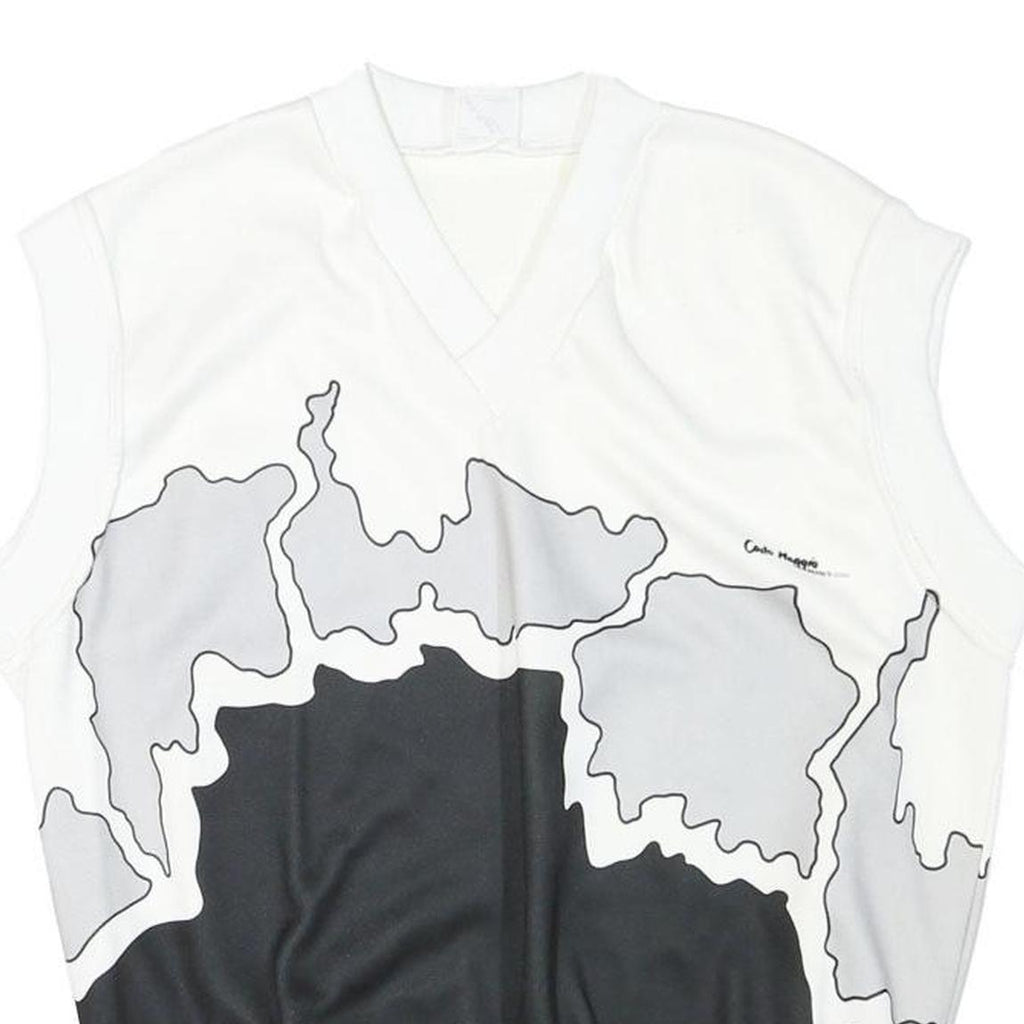 CARLO MAGGIO Mens White & Grey Black Abstract Pattern V-Neck S Sleeveless