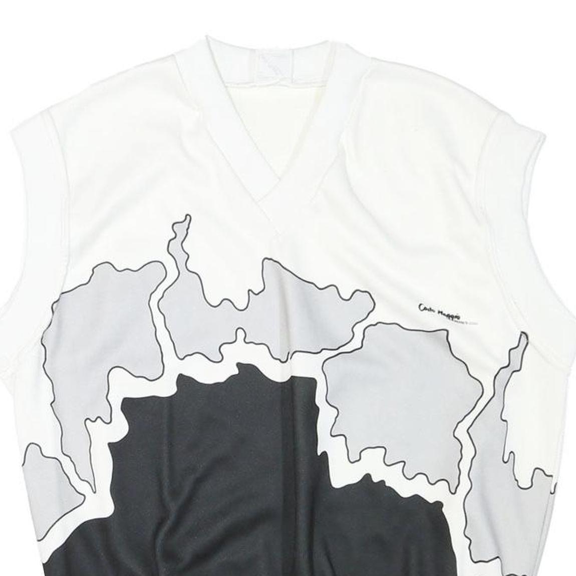 CARLO MAGGIO Mens White & Grey Black Abstract Pattern V-Neck S Sleeveless